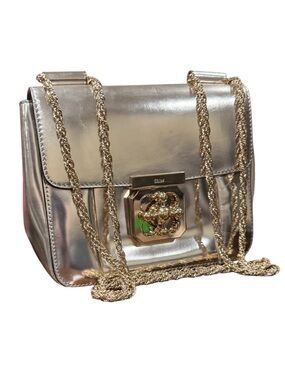 Chloe Metallic Gold Leather Elsie Small 2way Shoulder Crossbody Bag Auth